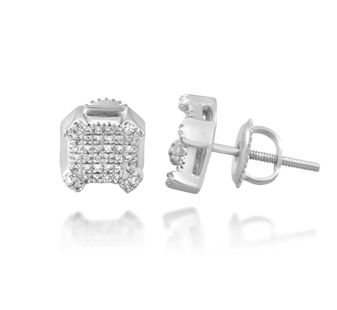 10k White Gold Diamond Square Earrings 0.13 Ctw