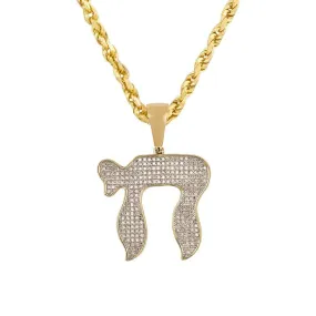 10k Yellow Gold Diamond Chai Pendant 0.60 Ctw