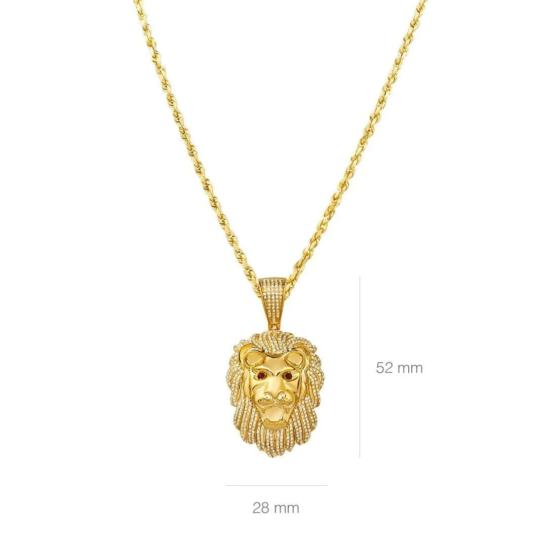 10k Yellow Gold Diamond Lion Pendant 3 Ctw