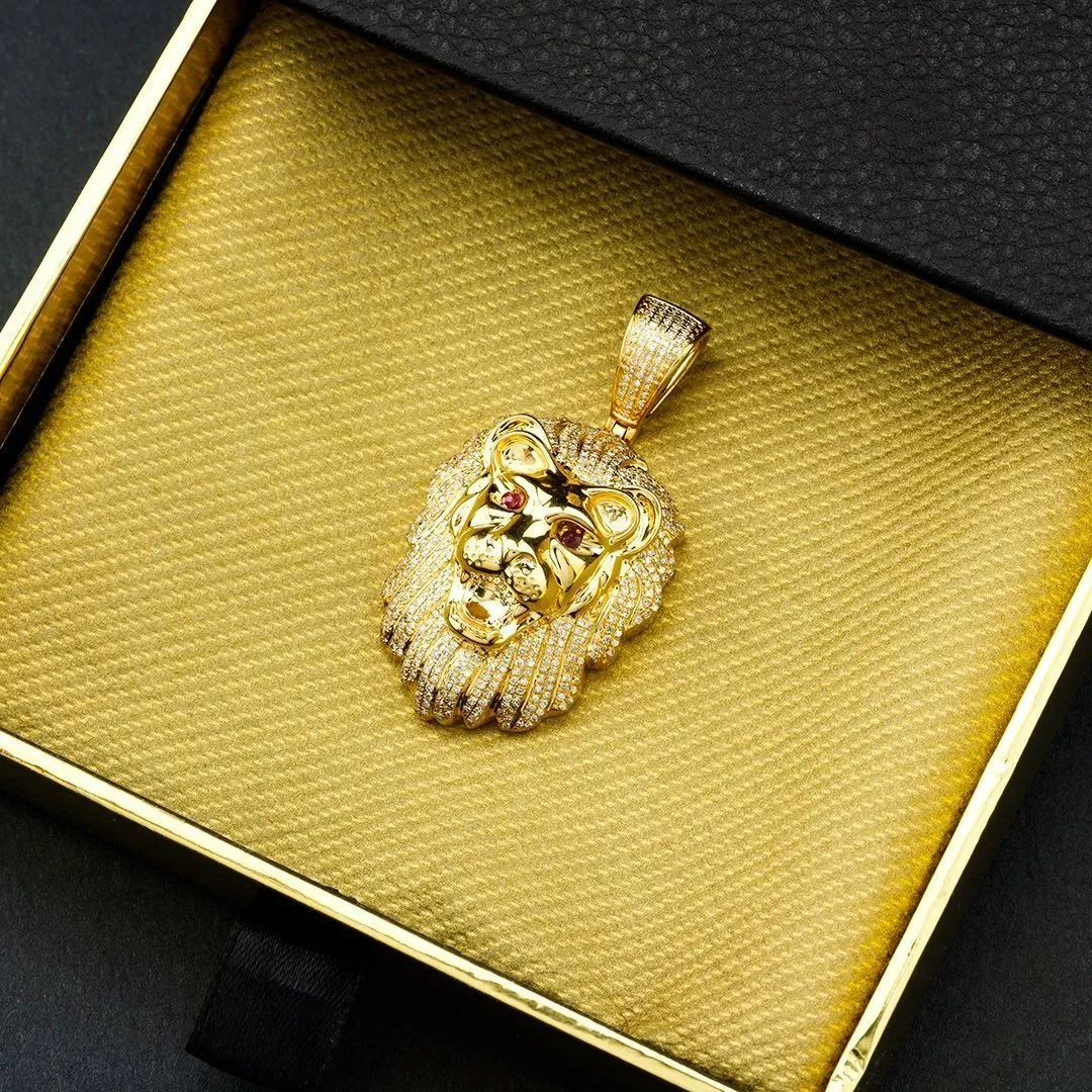 10k Yellow Gold Diamond Lion Pendant 3 Ctw