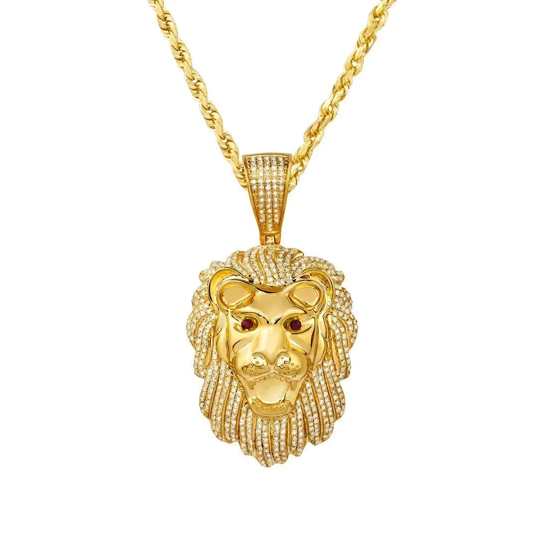 10k Yellow Gold Diamond Lion Pendant 3 Ctw