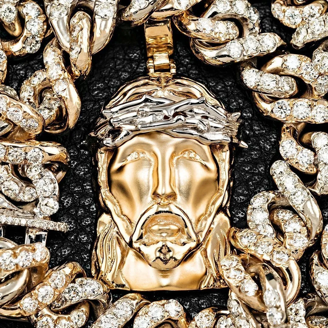 14k Gold Two Tone Diamond Jesus Head Pendant 1.6 Ctw