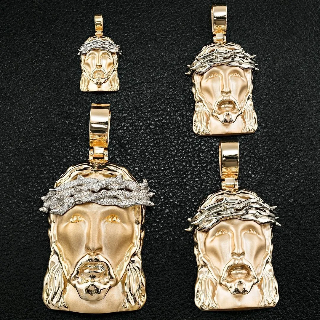 14k Gold Two Tone Diamond Jesus Head Pendant 1.6 Ctw