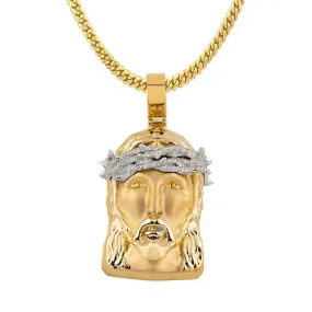 14k Gold Two Tone Diamond Jesus Head Pendant 1.6 Ctw