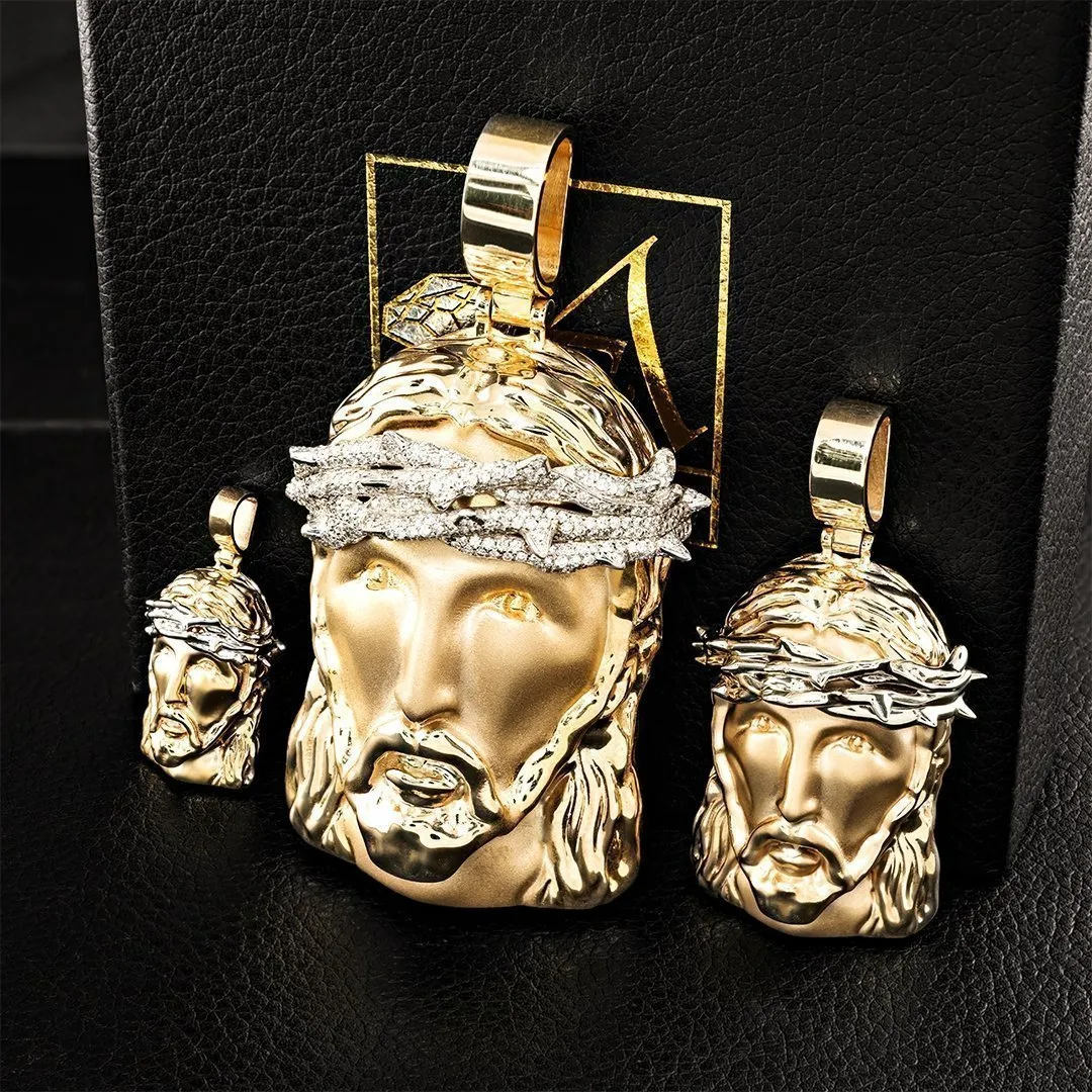 14k Gold Two Tone Diamond Jesus Head Pendant 1.6 Ctw