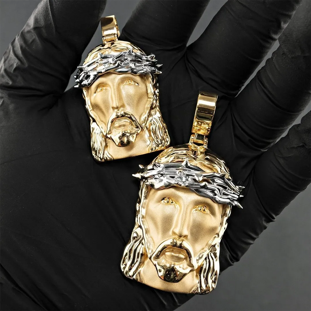 14k Gold Two Tone Diamond Jesus Head Pendant 1.6 Ctw