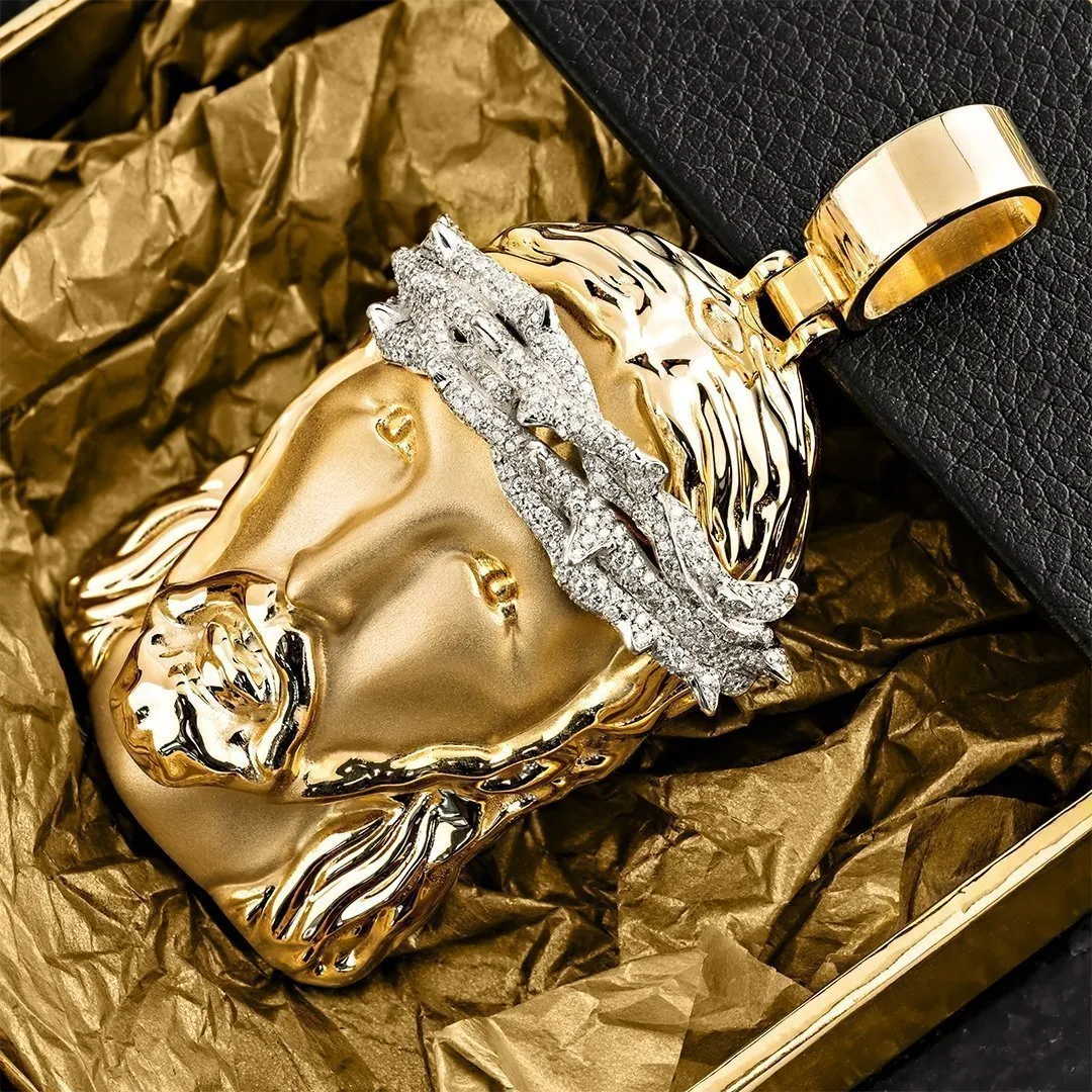 14k Gold Two Tone Diamond Jesus Head Pendant 1.6 Ctw