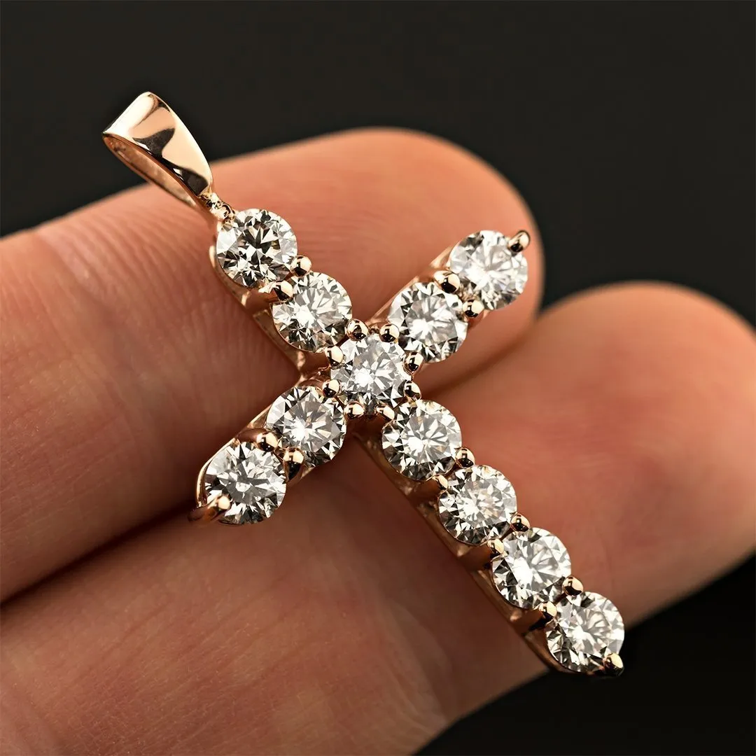 14k Rose Gold Diamond Cross Pendant 4 Ctw