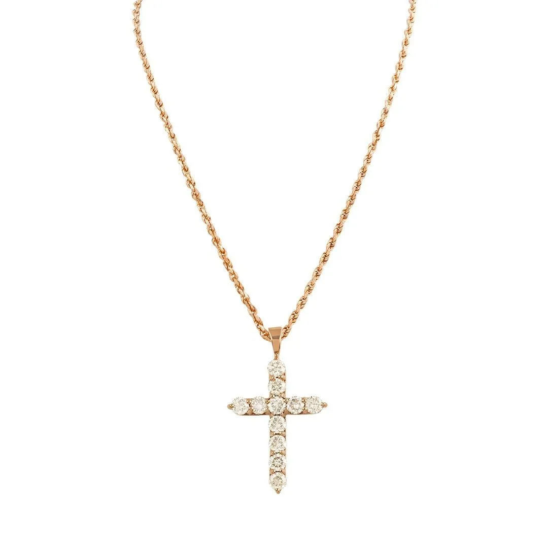 14k Rose Gold Diamond Cross Pendant 4 Ctw