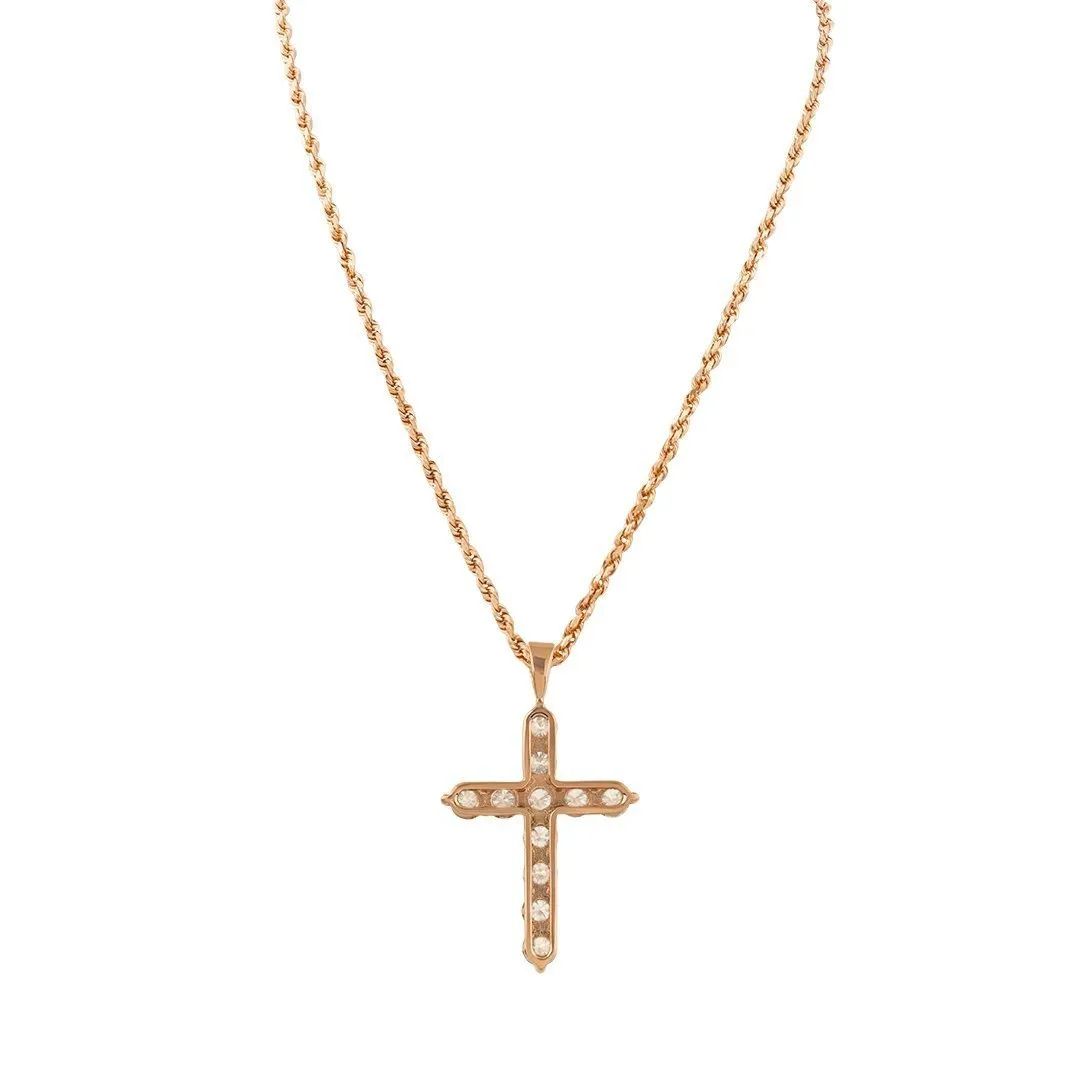 14k Rose Gold Diamond Cross Pendant 4 Ctw