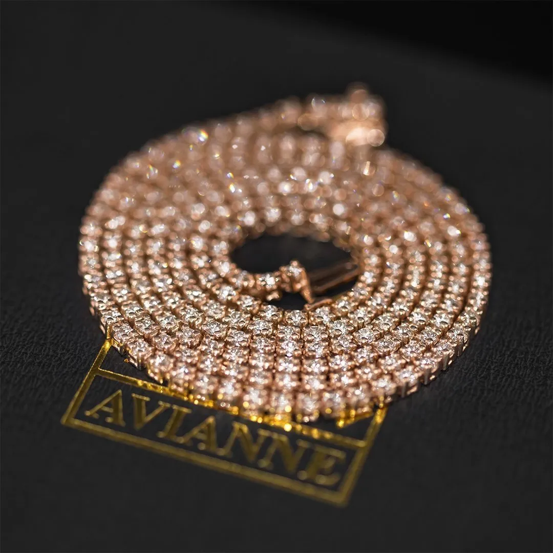 14k Rose Gold Tennis Chain 2.2 mm 5.40 Ctw