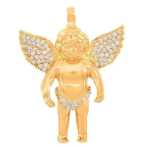 14K Solid Rose Gold Custom Diamond Angel Pendant 0.90 Ctw