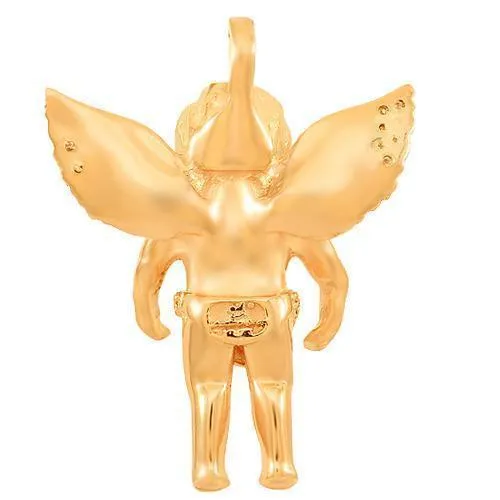 14K Solid Rose Gold Custom Diamond Angel Pendant 0.90 Ctw