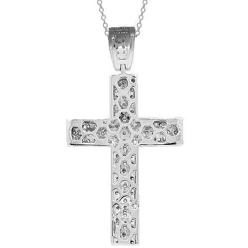 14K Solid White Gold Mens Diamond Cross Pendant 2.50 Ctw