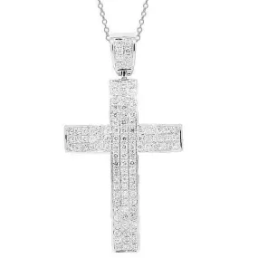 14K Solid White Gold Mens Diamond Cross Pendant 2.50 Ctw