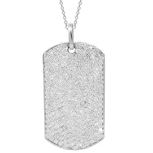 14K Solid White Gold Mens Diamond Dog Tag Pendant 3.50 Ctw