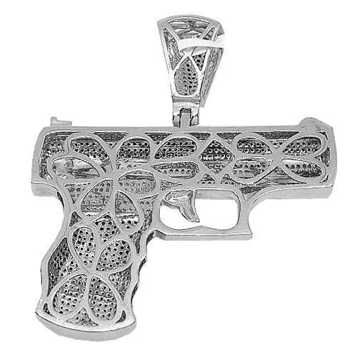 14K Solid White Gold Mens Diamond Gun Pendant 5.71 Ctw