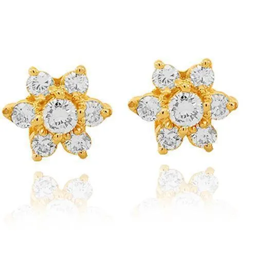 14K Solid Yellow Gold Diamond Cluster Stud Earrings 1.00 Ctw