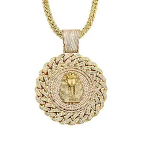 14k Solid Yellow Gold Diamond Pharaoh Cuban Link Style Pendant 32.96 Ctw