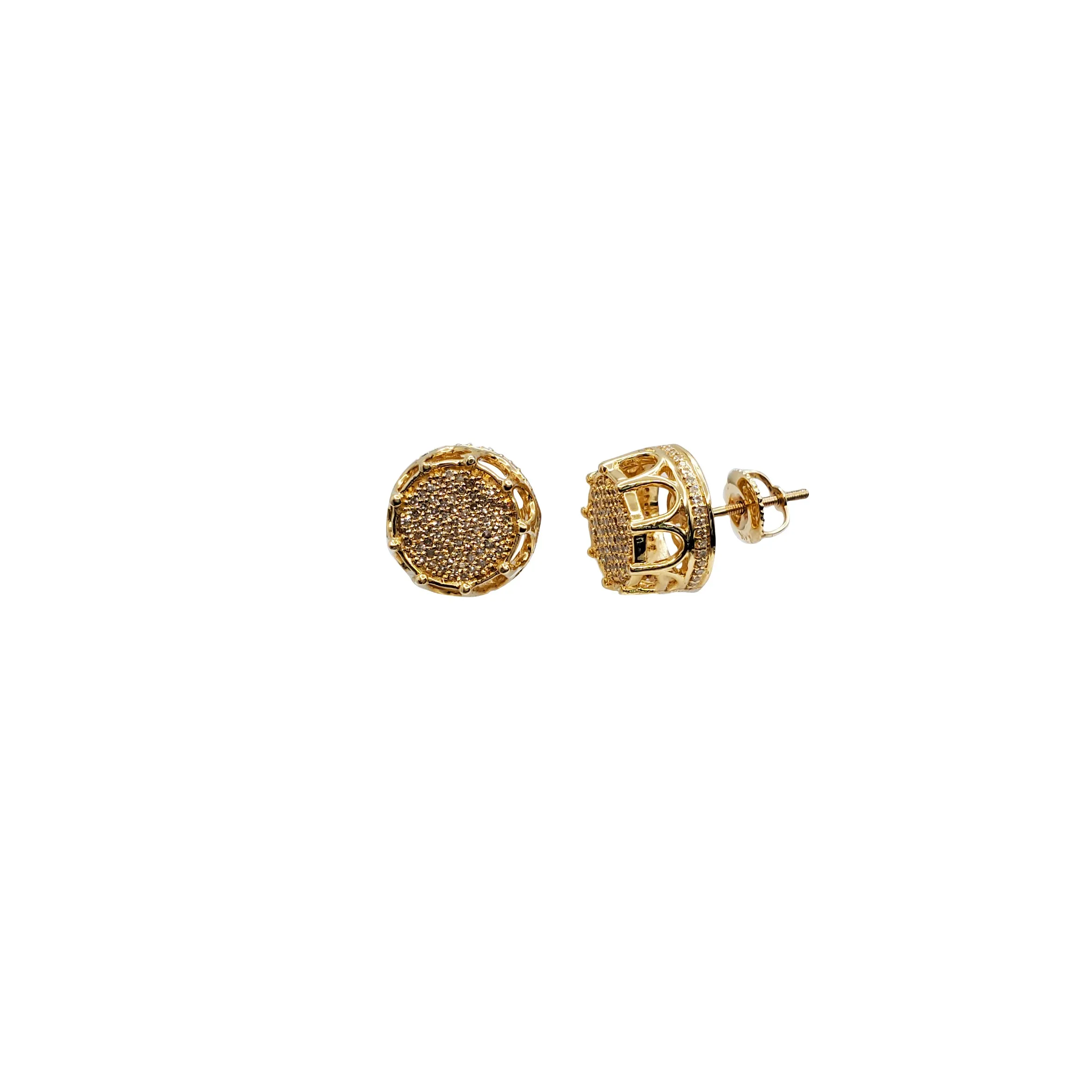 3D Diamond King Crown Stud Earrings (14K)