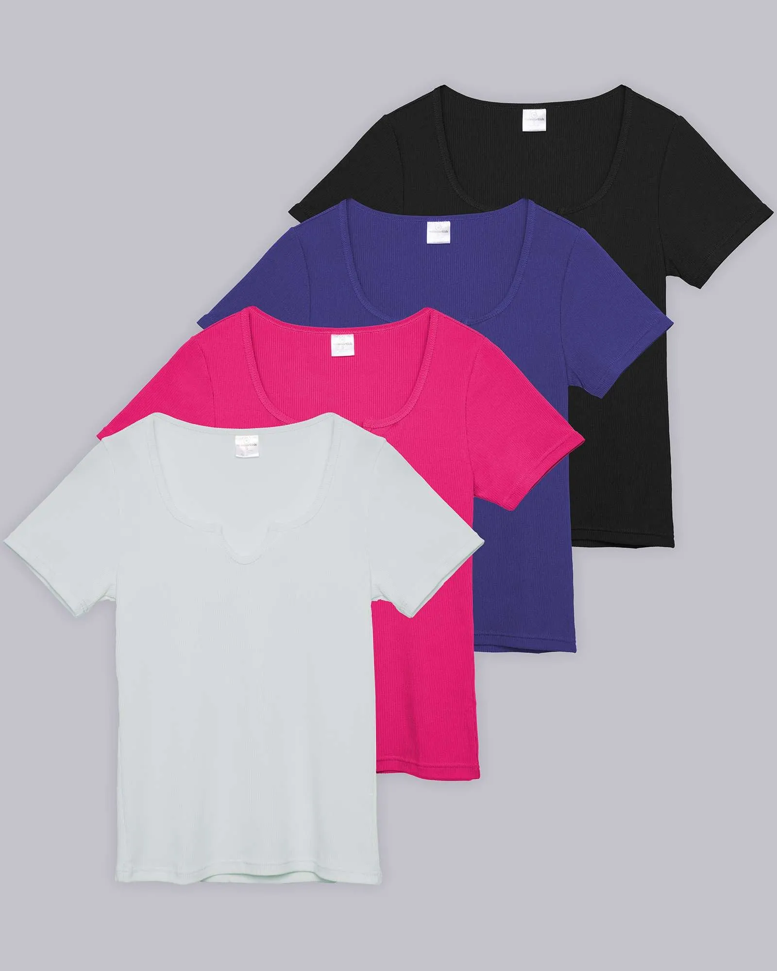 4 Pack: Women's Soft Ribbed Knit Split Neck T-Shirt