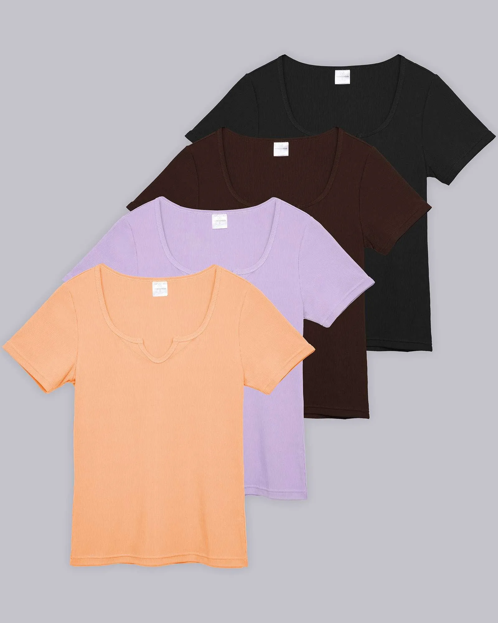 4 Pack: Women's Soft Ribbed Knit Split Neck T-Shirt