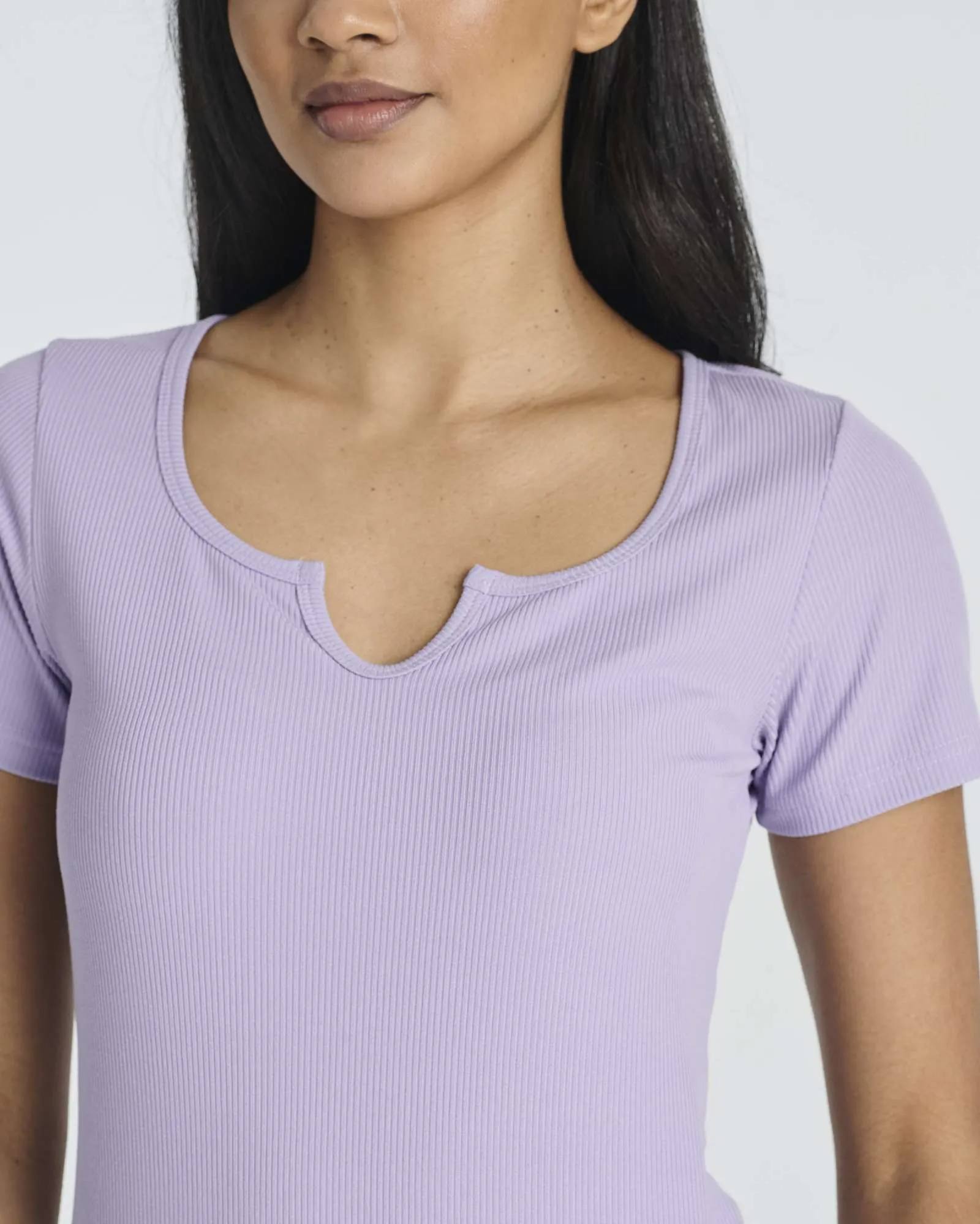 4 Pack: Women's Soft Ribbed Knit Split Neck T-Shirt