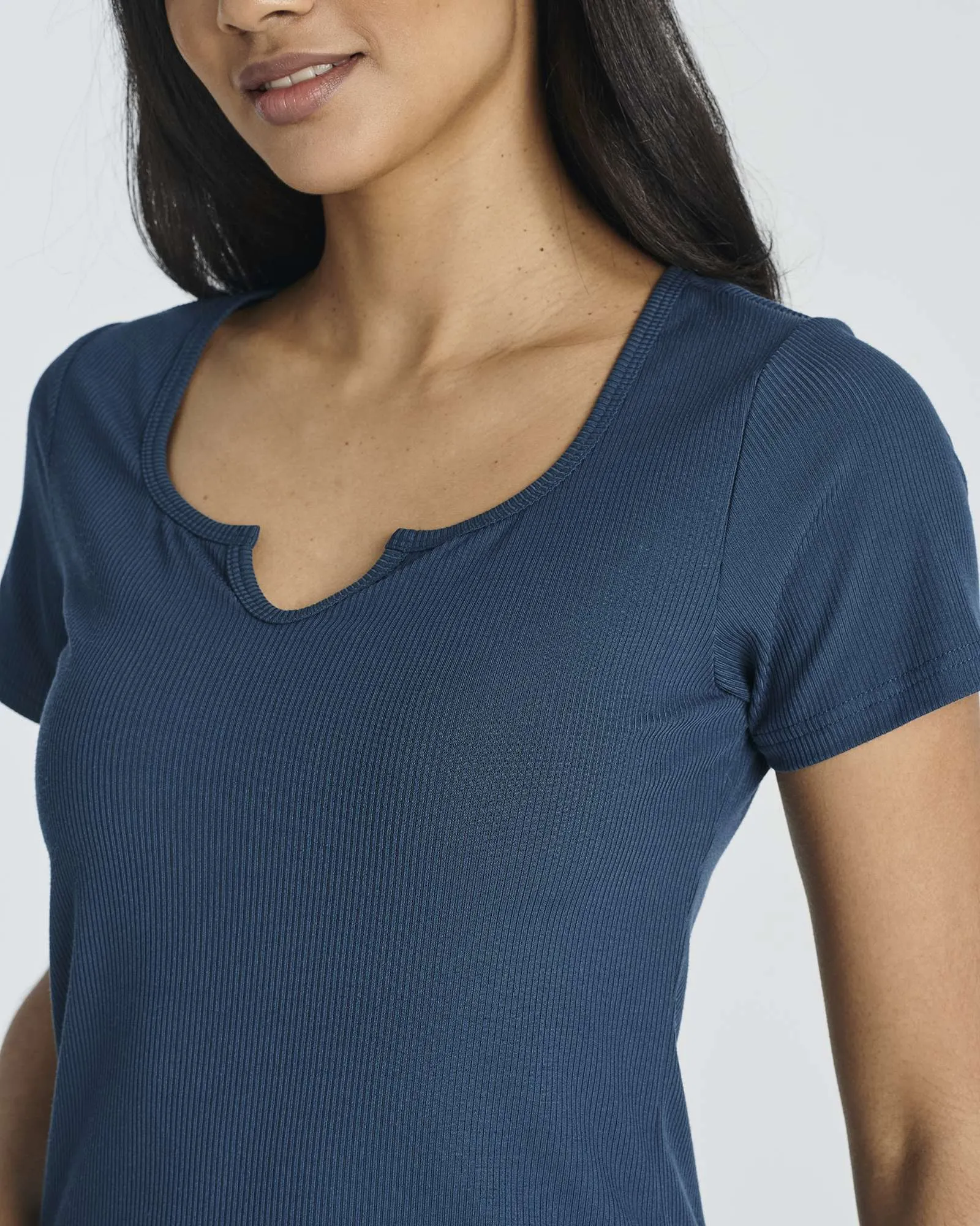 4 Pack: Women's Soft Ribbed Knit Split Neck T-Shirt