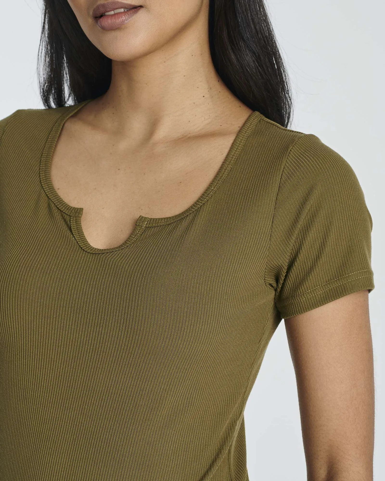 4 Pack: Women's Soft Ribbed Knit Split Neck T-Shirt