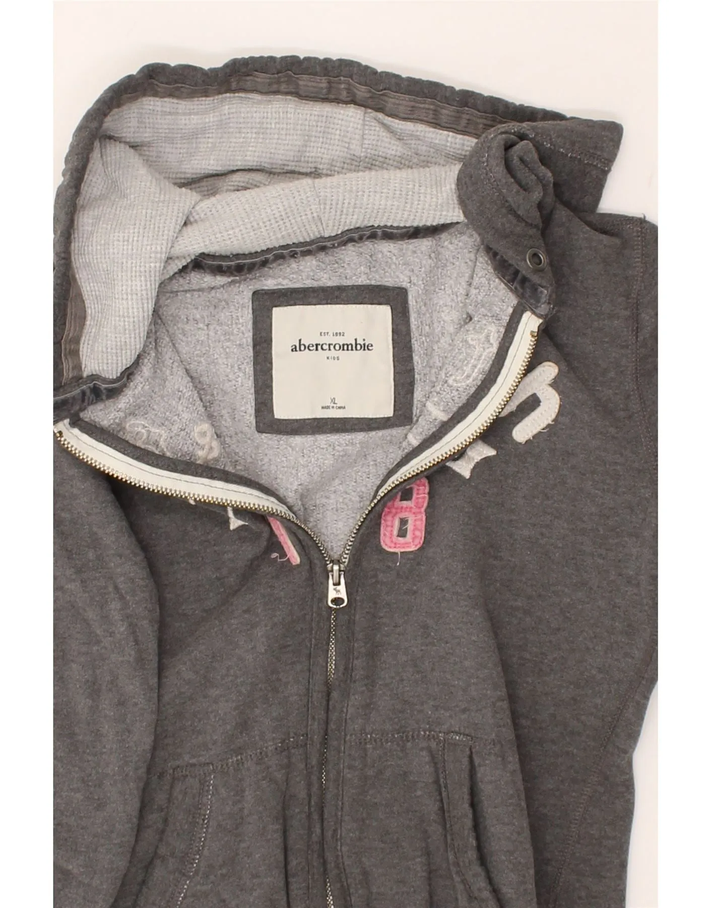 ABERCROMBIE & FITCH Girls Graphic Zip Hoodie Sweater 14-15 Years XL Grey