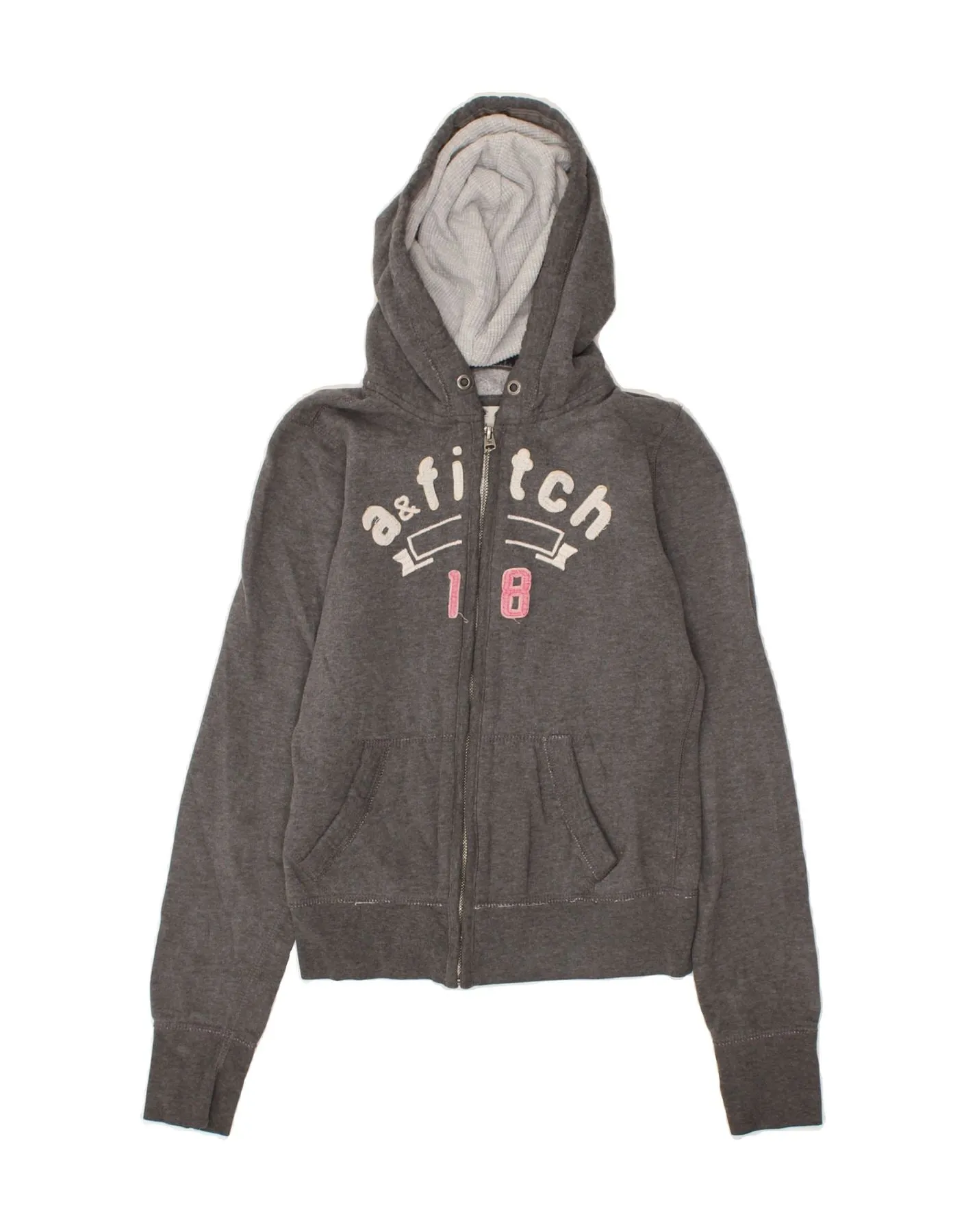 ABERCROMBIE & FITCH Girls Graphic Zip Hoodie Sweater 14-15 Years XL Grey