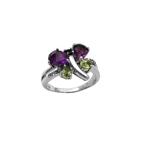 Amethyst & Peridot Butterfly Ring (Silver)