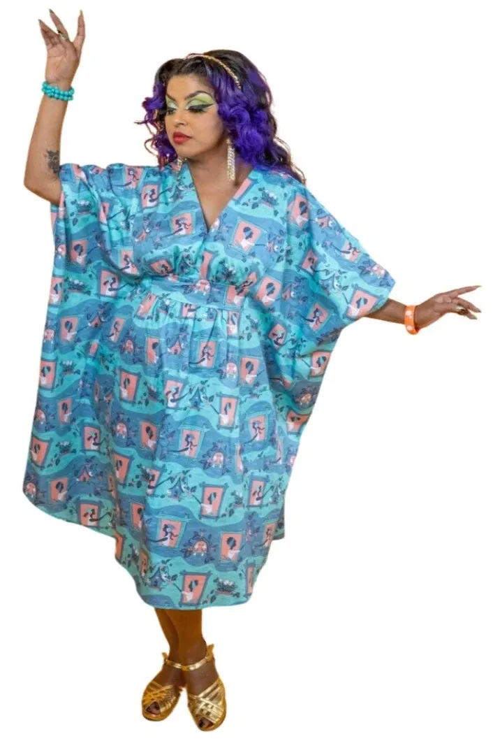 Aqua & Peach Window Gals Woven Midi Caftan by Blue Platypus