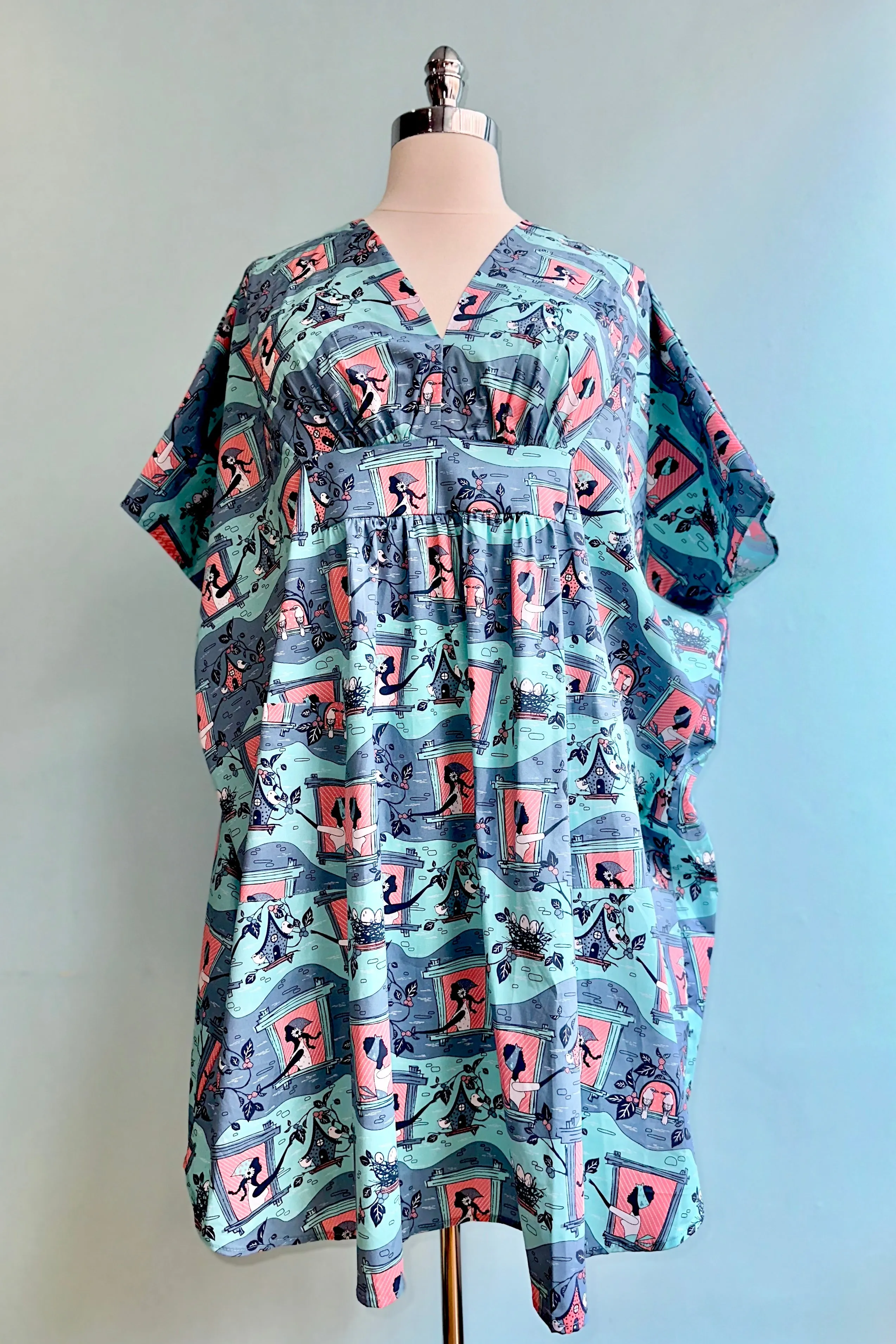 Aqua & Peach Window Gals Woven Midi Caftan by Blue Platypus