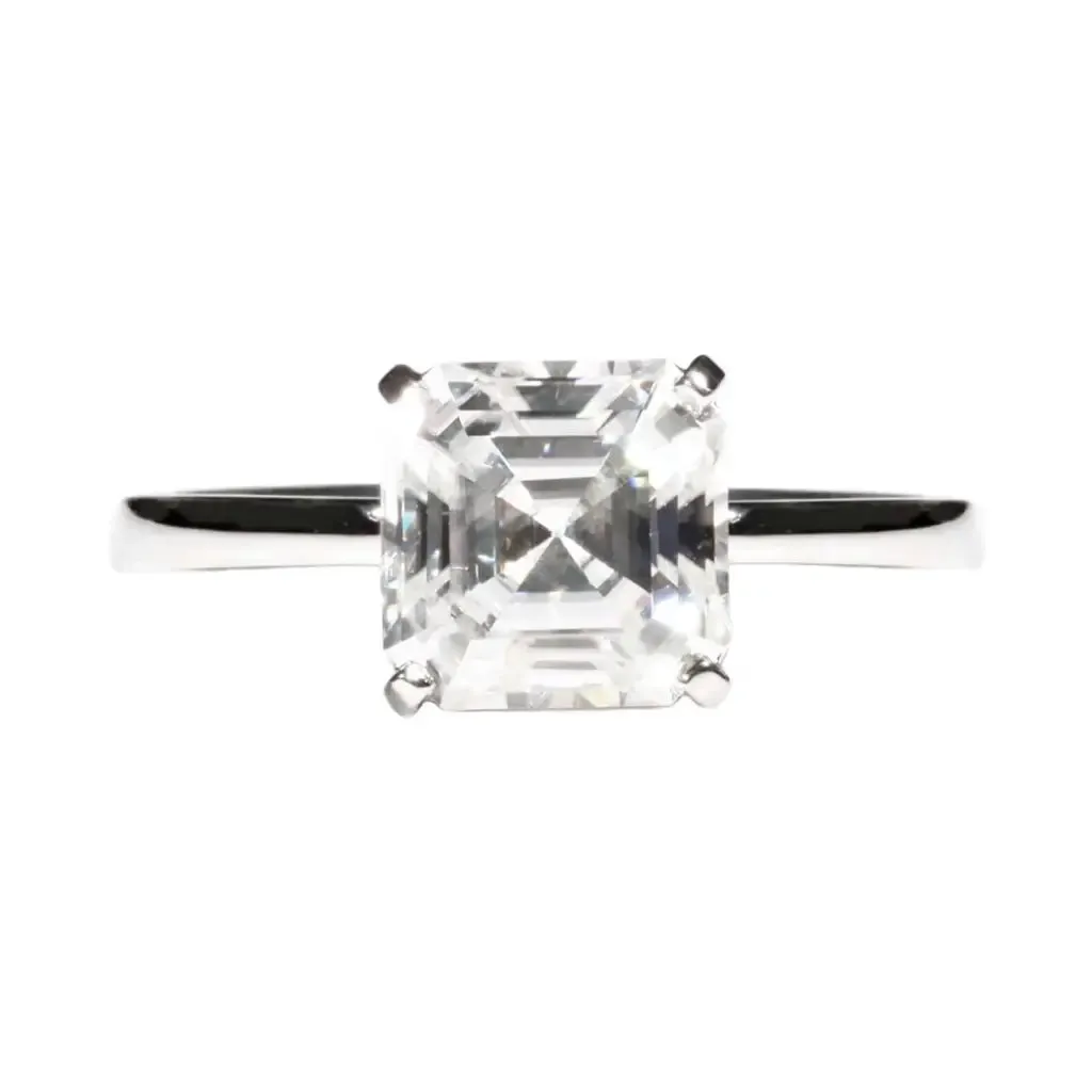 Asscher Moissanite Solitaire in 4 Prong Setting Ring in 18K gold