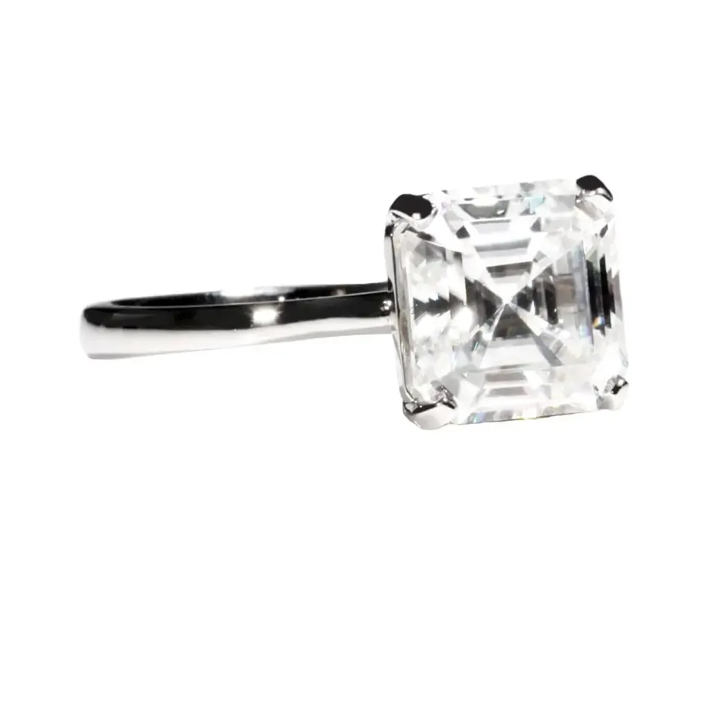 Asscher Moissanite Solitaire in 4 Prong Setting Ring in 18K gold