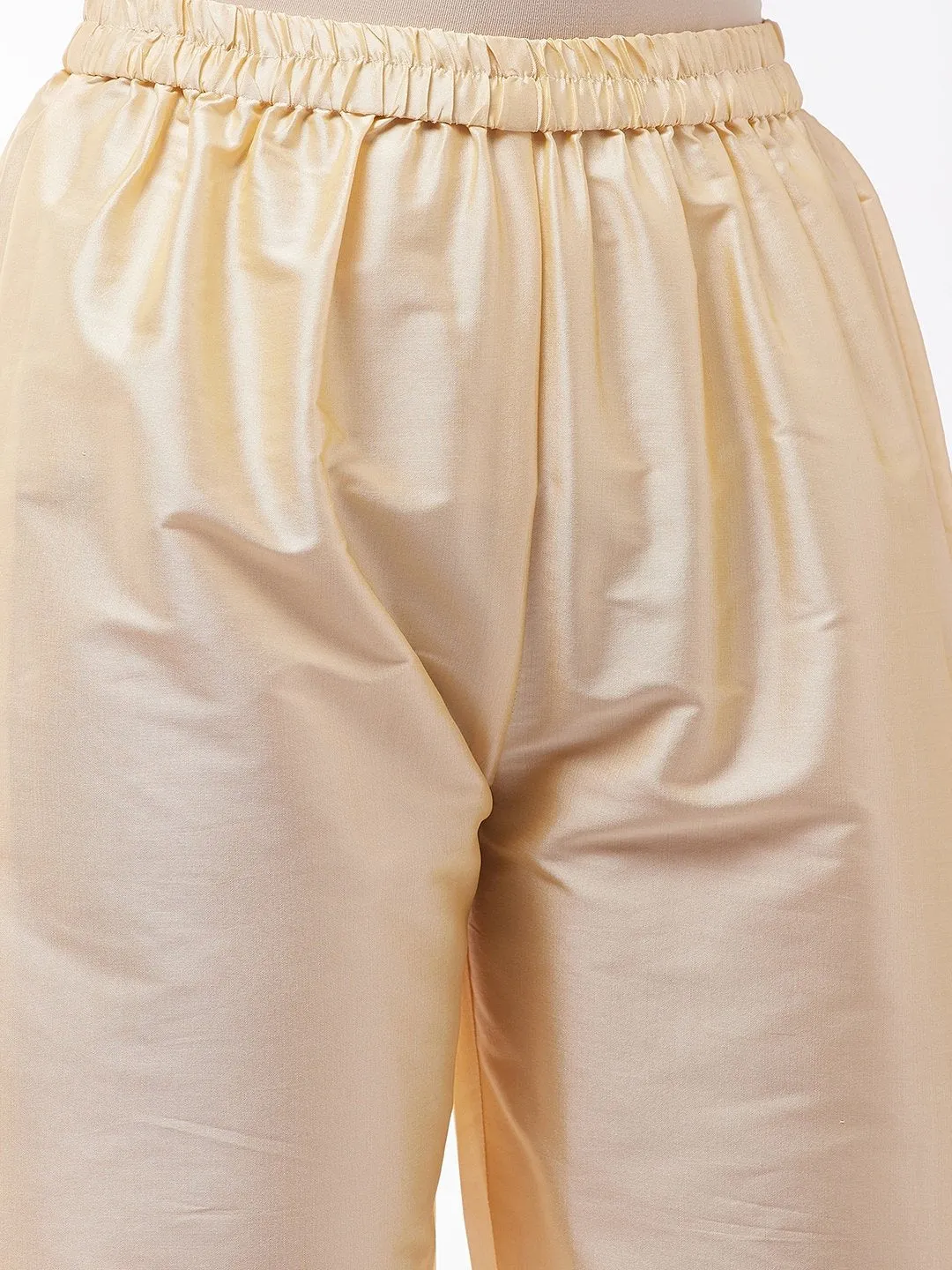 Beige Silk Pant With Gota Work