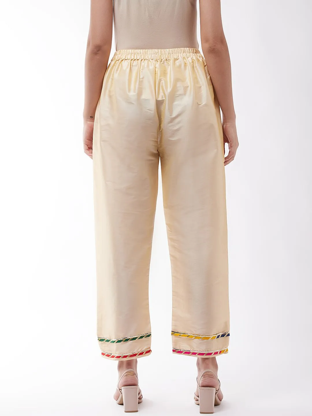 Beige Silk Pant With Gota Work