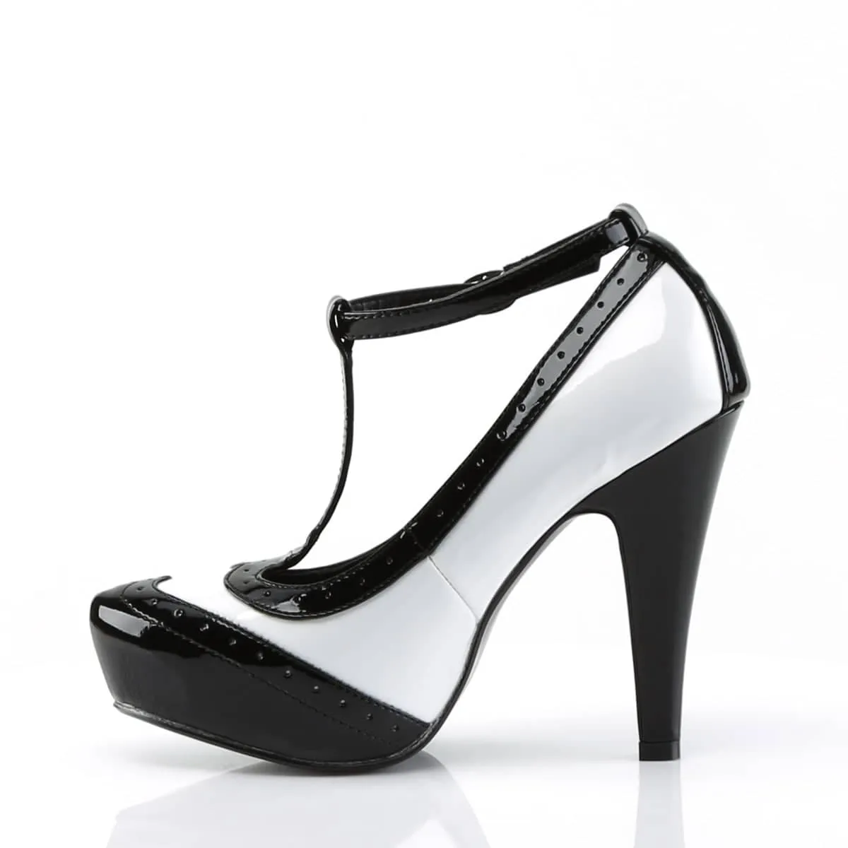 BETTIE-22 Black & White Ankle T-Strap High Heel