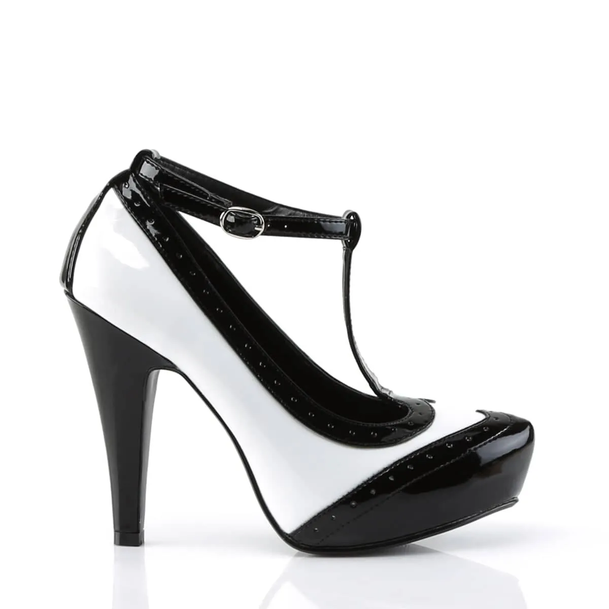 BETTIE-22 Black & White Ankle T-Strap High Heel