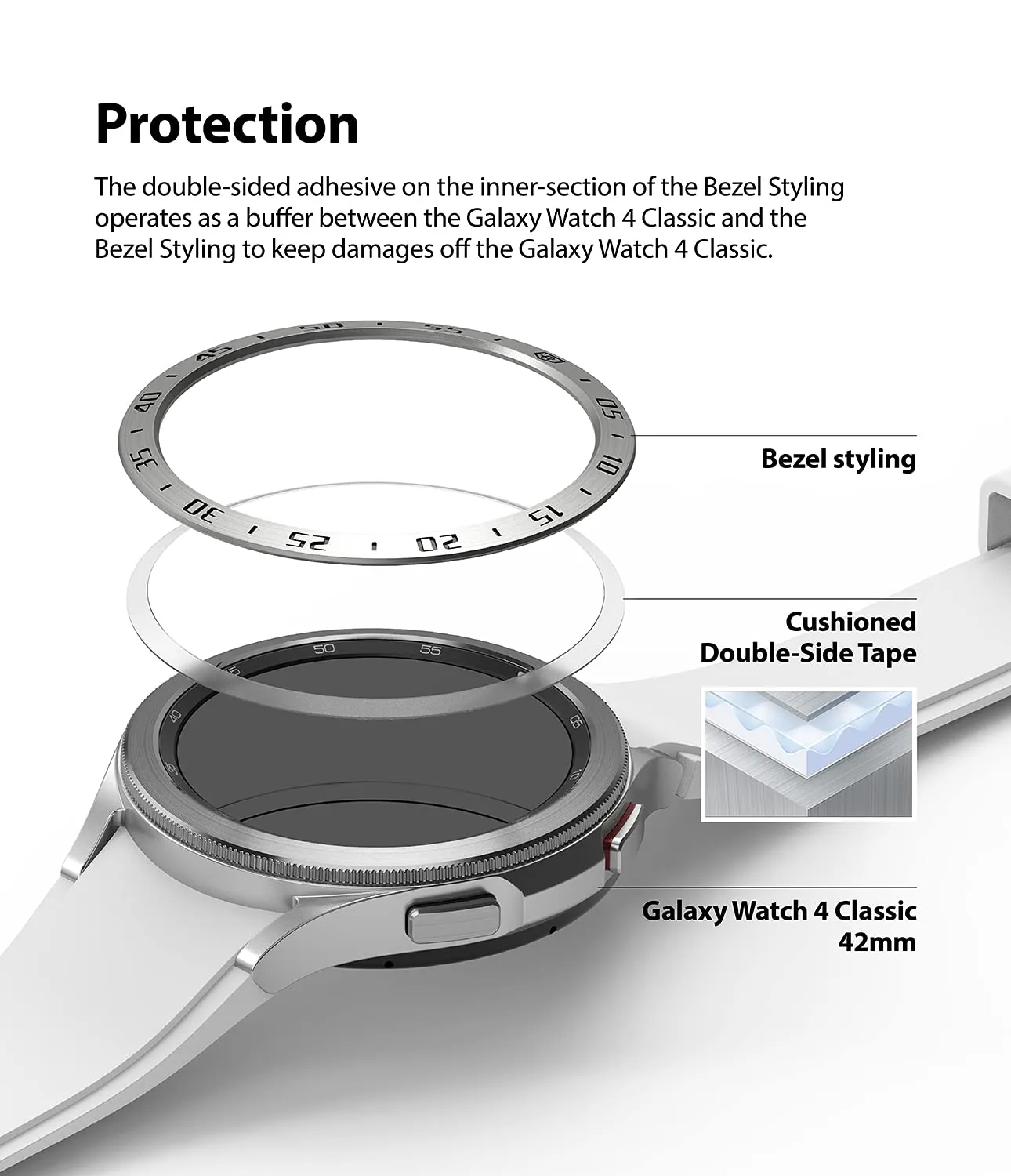 Bezel Styling Compatible with Samsung Galaxy Watch 4 Classic 42mm - Silver [42-01]