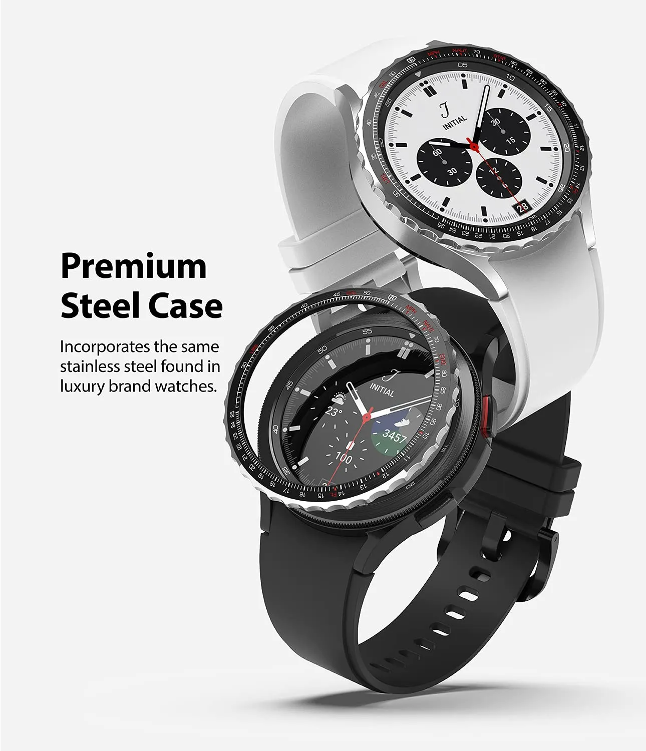 Bezel Styling Compatible with Samsung Galaxy Watch 4 Classic 42mm - Silver & Black [42-85]