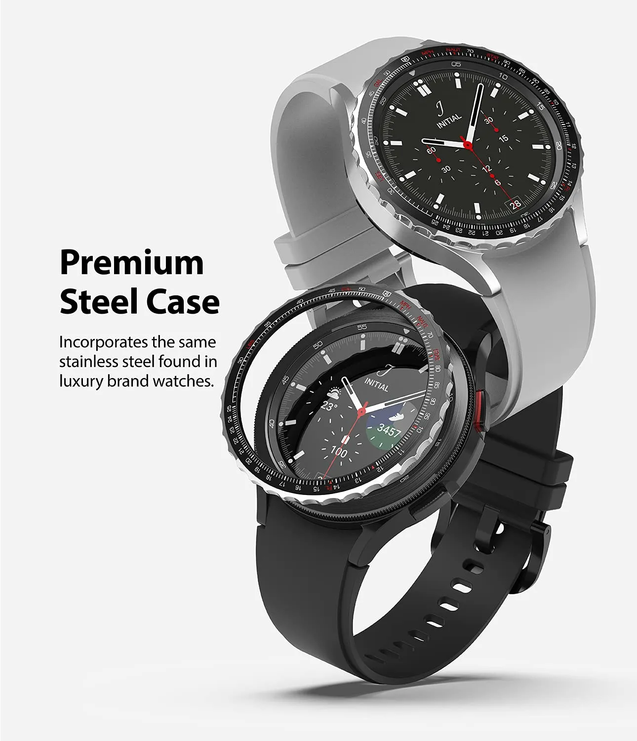 Bezel Styling Compatible with Samsung Galaxy Watch 4 Classic 46mm - Silver & Black [46-80]