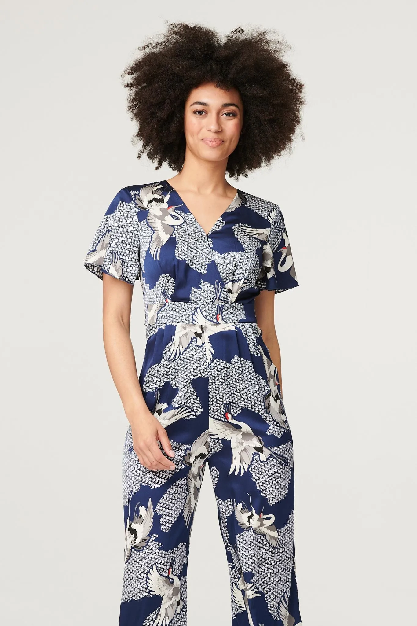 Bird Print Cropped Jumpsuit