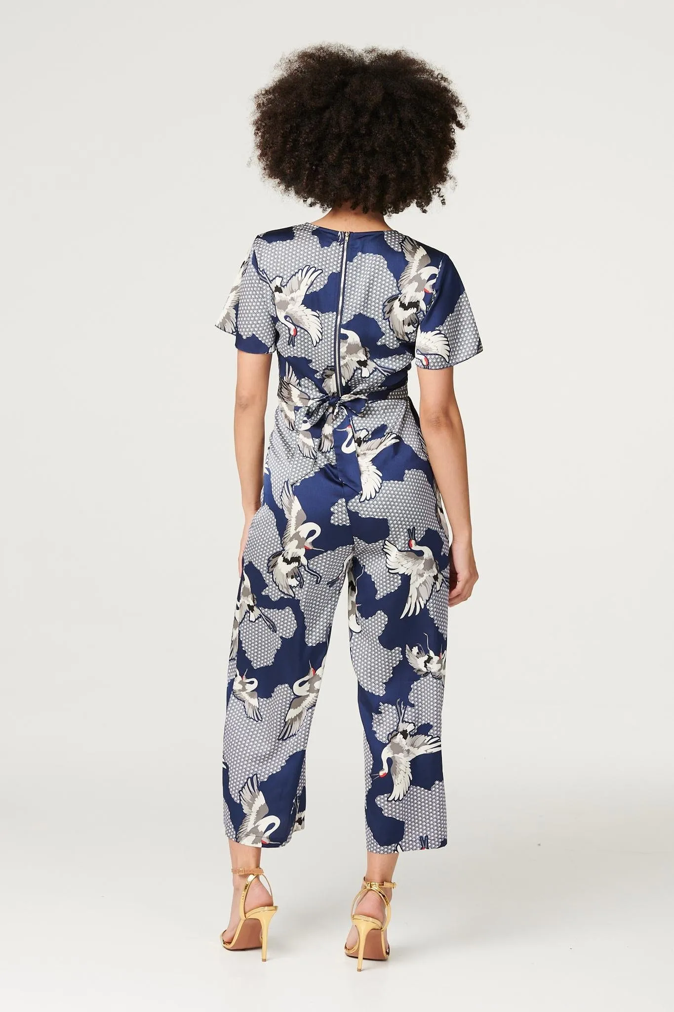 Bird Print Cropped Jumpsuit