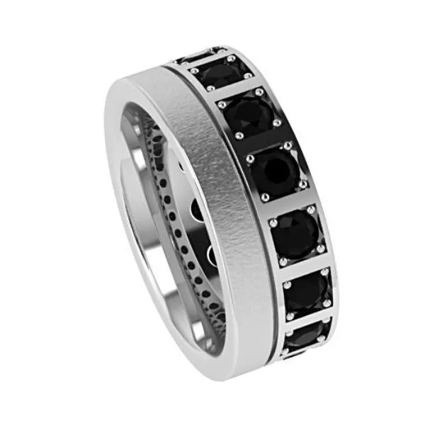 Black Diamond Wedding Band 14K White Gold