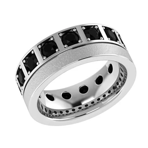 Black Diamond Wedding Band 14K White Gold