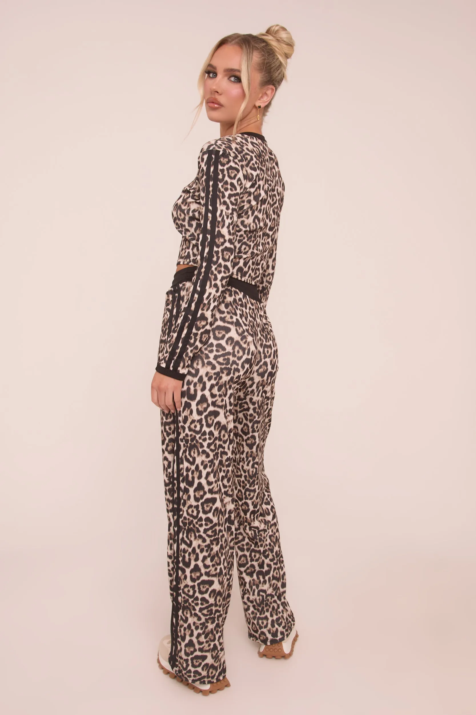 Black Leopard Print Crop Top & Straight Leg Trousers Co-ord Set - Kurt