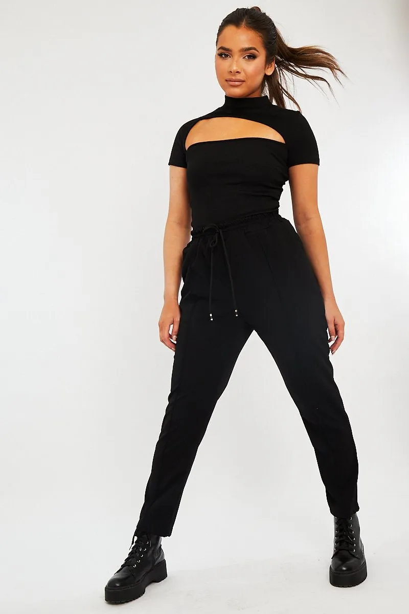 Black Piping Detail Woven Trouser - Laila