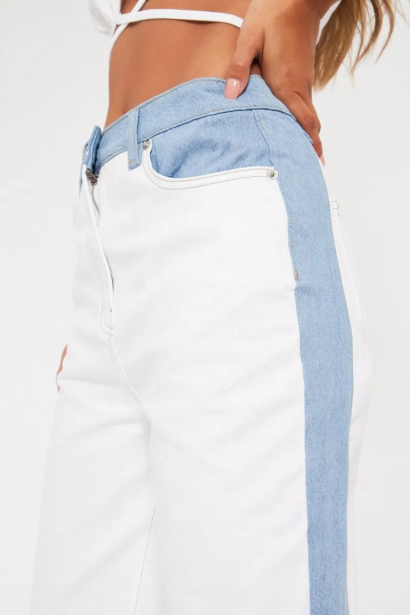 Blue Denim Side Panel   Yoke Contrast Jeans - Alexii